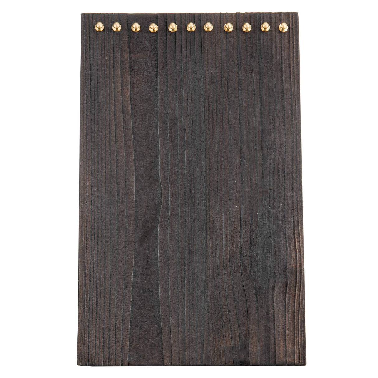 MyGift 12-Inch Rustic Brown Solid Wood Multiple Necklace Holder Stand, Freestanding Jewelry Stand Chain Organizer Display Rack with 11 Brass-Tone Peg Hooks MyGift