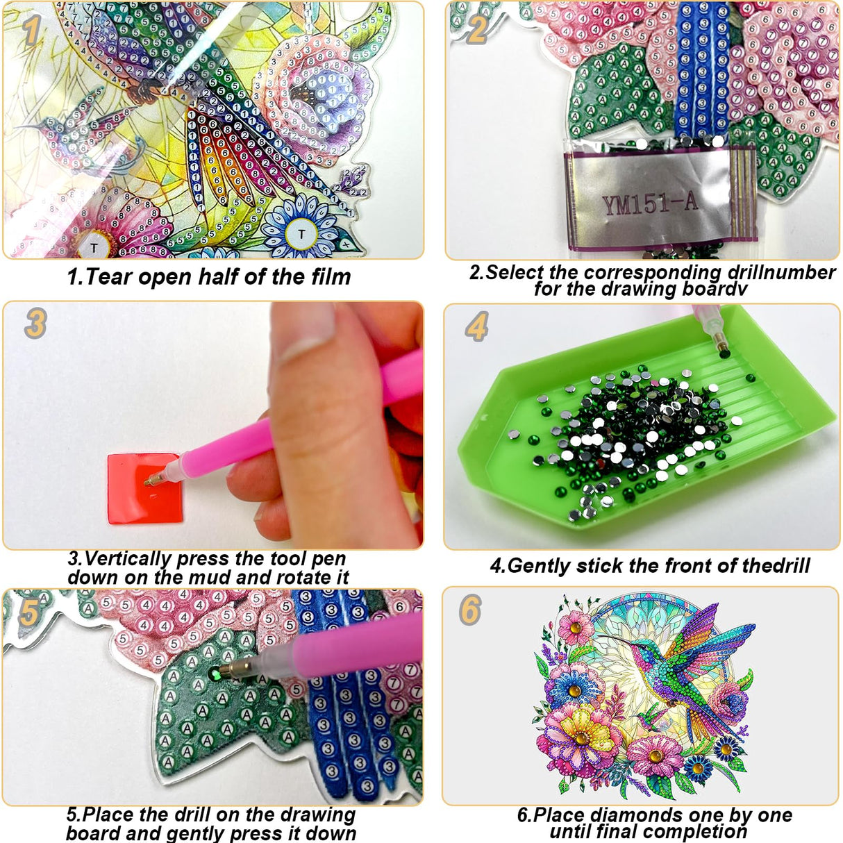 VNRGG Hummingbird Diamond Art suncatcher,DIY Special Shape Hanging Diamond Art,Suitable for Sparkling Garden, Window Wall Decoration Painting,Box Set. VNRGG