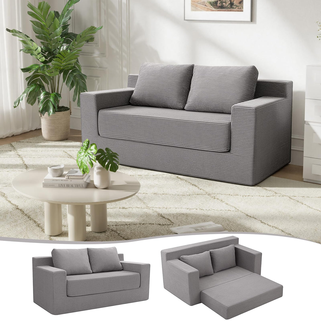 MeMoreCool Sleeper Sofa Bed, Small Couch Futon Bed with Pillows, Convertible Loveseat Boneless Sofa, Folding Floor Foam Couch for Bedroom, Foldable Comfy Lounge Compressed in A Box No Assembly MeMoreCool