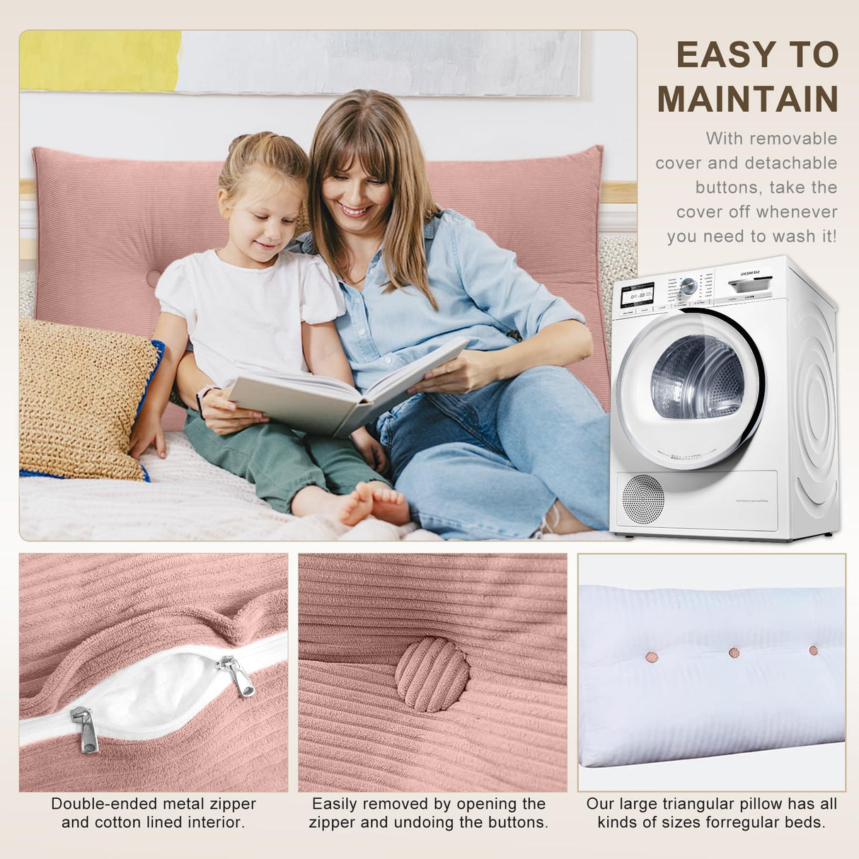 Shuyeon Wedge Pillow Headboard Triangular Bed Wedge Pillow for Headboard, Headboard Pillow Reading Pillow for Daybeds and Bunk Beds with Removable Velvet Cover Shuyeon