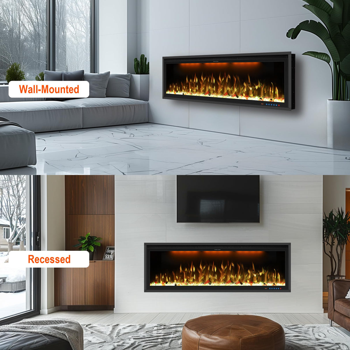 48" Smart Electric Fireplace Inserts,Slim Fireplace with APP Control & Remote Control& Touch Panel,13 Adjustable Flame Color&13 Fuel Bed Colors,750W/1500W,Black VINEMOUNT