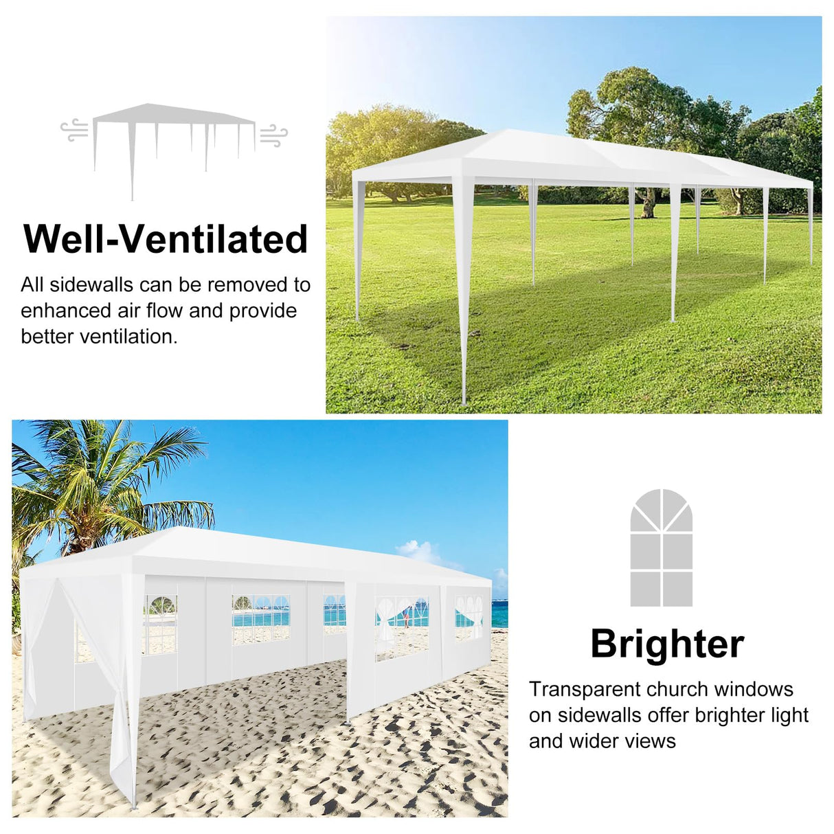 HOTEEL Party Tent 10x30, Tents for Parties with 8 Removable Sidewalls, Waterproof Patio Gazebo, Outdoor Tent for Weddings and Events Hoteel