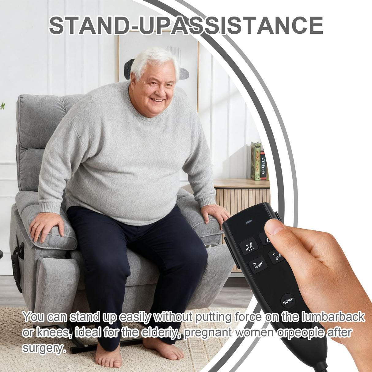 RHHVVR Oversized Power Lift Recliner Chair with Massage and Heating, 24.8" W Big Lay Flat Lift Recliner for Elderly, Medium-Firm Electric Recliners with Hidden Cup Holders,Gray RHHVVR