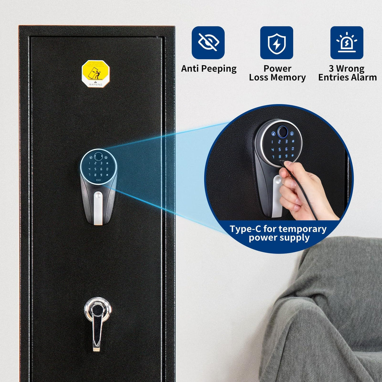 BlackSmith 6 Gun Safe for Home - Rifle and Pistols Long Gun Safe, 0.1s Quick Access Biometric Fingerprint Cabinet, Keypad With Door Panel Organizer, Dual Alarm, Password Memory Function BlackSmith