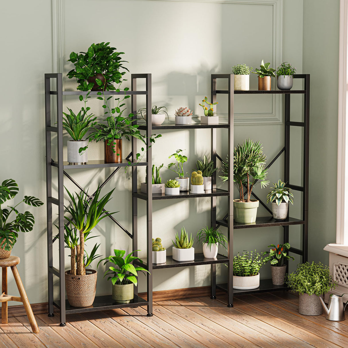 SUPERJARE Triple 4 Tier Bookshelf, Bookcase with 11 Open Display Shelves, Wide Book Shelf Book Case for Home & Office, Black SUPERJARE