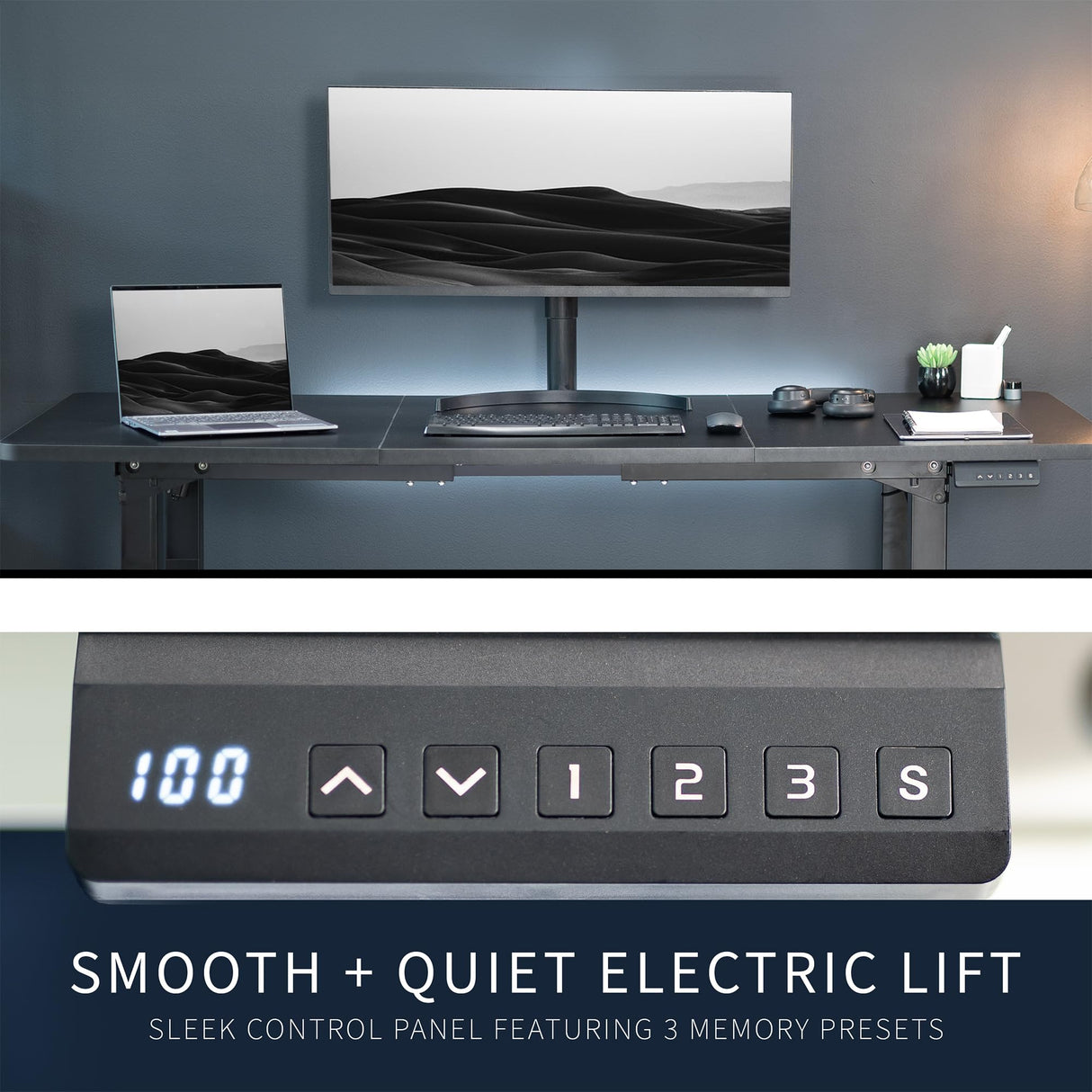 VIVO Electric Height Adjustable 71 x 30 inch Memory Stand Up Desk, Black Extra Deep Table Top, Black 4-Leg Dual Motor Frame, DESK-KIT-E4BB VIVO