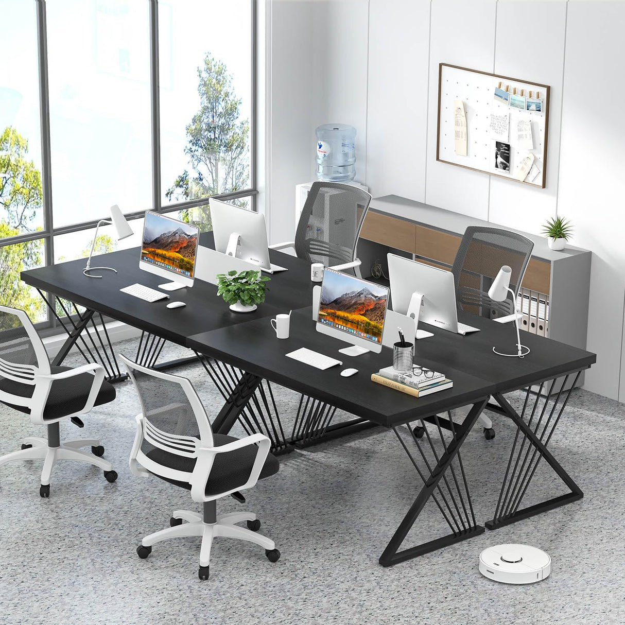 FOLUBAN Black Desk, Modern Wood and Metal Computer Desk for Home Office, Simple Writing Work PC Desks for Bedroom, Industrial Study Gaming Table for Living Room, Black, 53 Inch FOLUBAN