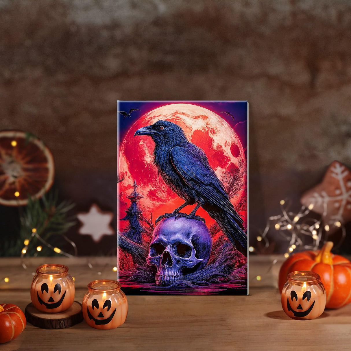 JOOZ Halloween Paint by Numbers Kit for Adults with Frame Skull Paint by Number with Easel Bird Adult Paint by Number Kits DIY Moon Digital Oil Painting Kits for Ideal Gift Home Wall Decor 8x12 Inch JOOZ