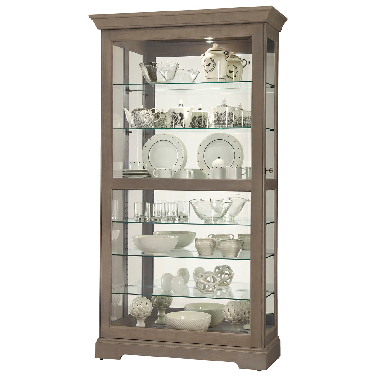 Howard Miller Gilman Curio Cabinet II - Durable Glass Shelves, Lockable Slide Door with Adjustable Storage Cabinets & Grey Finish for Collectibles, Living Room, Entryway and Office Howard Miller