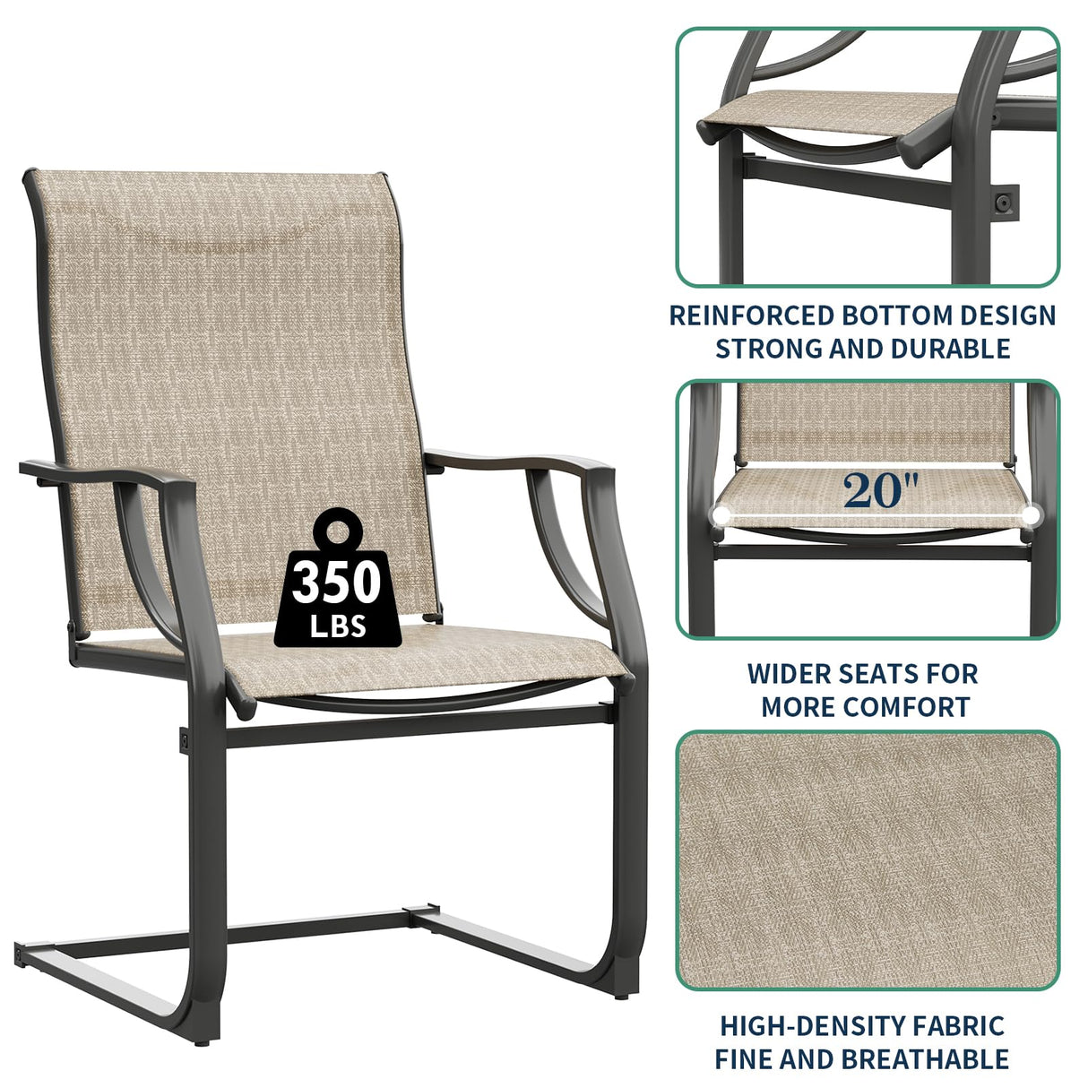 UDPATIO Patio Dining Chairs Set of 4, High Back Patio Chairs in All Weather Breathable Textile Fabric, Outdoor Furniture Chairs for Deck, Lawn, Garden, Backyard (Brown) UDPATIO