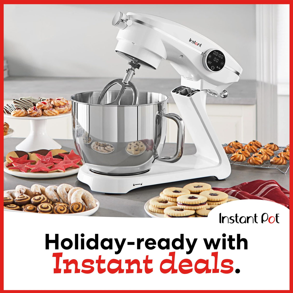Instant Pot Instant Stand Mixer Pro,600W 10-Speed Electric Mixer with Digital Interface,7.4-Qt Stainless Steel Bowl,Dishwasher Safe Whisk,Dough Hook and Mixing Paddle,Pearl Instant Pot
