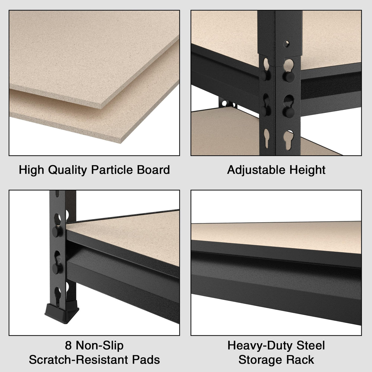 WORKPRO 5-Tier Metal Garage Shelving, 48”W x 24”D x 72”H, Adjustable Storage Rack, Heavy Duty Shelf with Particle Board, 2500 lbs Load Capacity (Total) for Garage, Basement, Warehouse, Kitchen WORKPRO