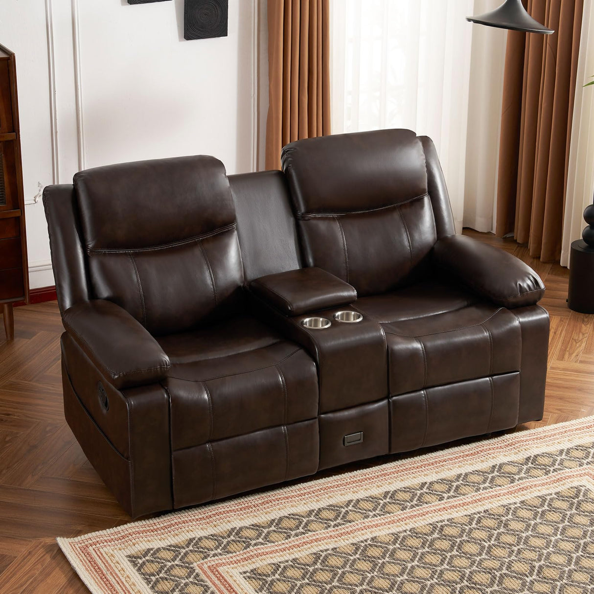 P.H.Furn Recliner Sofa, Reclining Loveseat Sofa with Massage & Heat, Reclining Couch with Side Pockets, Extra Storage, Cup Holders for Living Room P.H.Furn