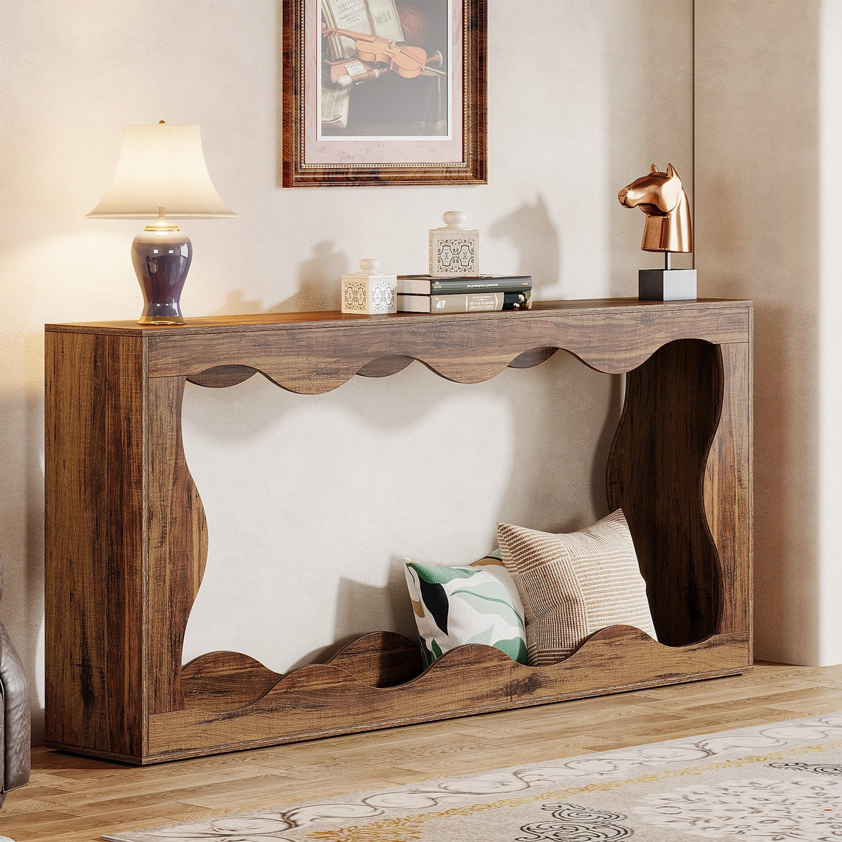 Tribesigns 63 Inches Farmhouse Console Table with Storage, Couch Table Behind Sofa, Long Entryway Table, Sofa Console Table, Narrow Console Table, Hallway Table for entryway Living Room, Brown Tribesigns