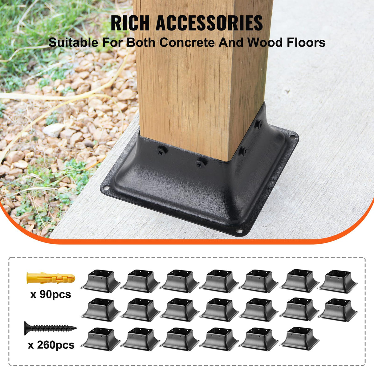 VEVOR 4x4 Post Base 20Pcs, Internal 3.6"x3.6" Heavy Duty Powder-Coated Steel Post Bracket Fit for Standard Wood Post Anchor, Decking Post Base for Deck Porch Handrail Railing Support VEVOR
