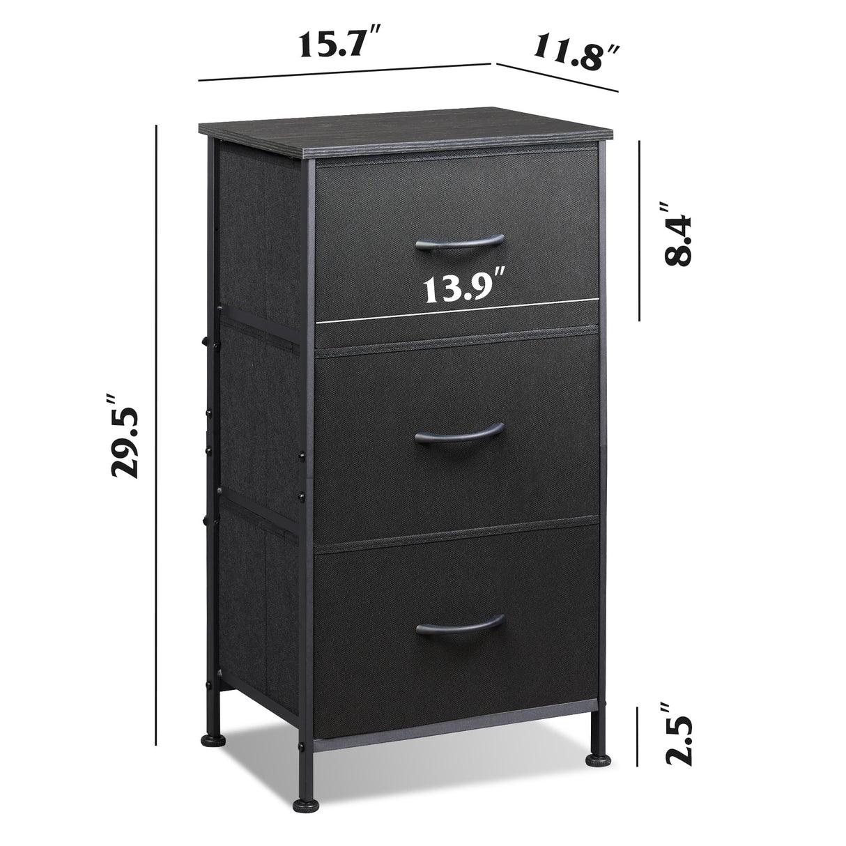 WLIVE Dresser with 3 Drawers, Fabric Nightstand, Organizer Unit, Storage Dresser for Bedroom, Hallway, Entryway, Closets, Sturdy Steel Frame, Wood Top, Easy Pull Handle, Charcoal Black WLIVE