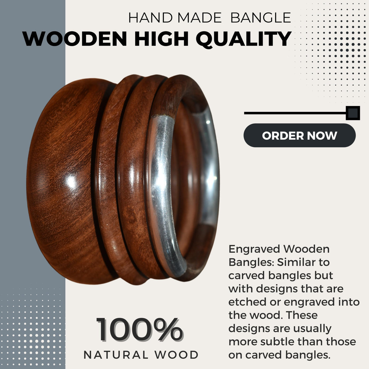 Healthy Floyds "Handcrafted Wooden Bangle - Elegant Natural Wood Bracelet, Lightweight, Perfect for Everyday Wear or Special Occasions. Healthy Floyds