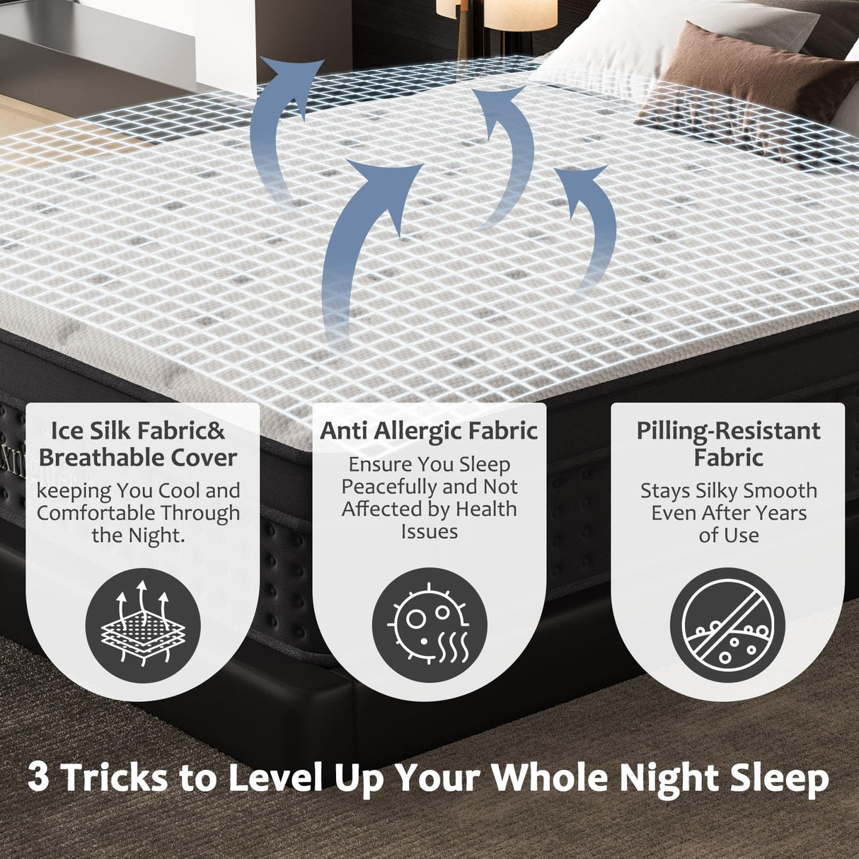 Queen Size Mattress, 12 Inch Queen Mattress in a Box, Cooling Matress with Memory Foam & Individual Pocket Springs for Pressure Relief & Spinal Alignment, Zoned Back Support & Motion Isolation Luxnighter