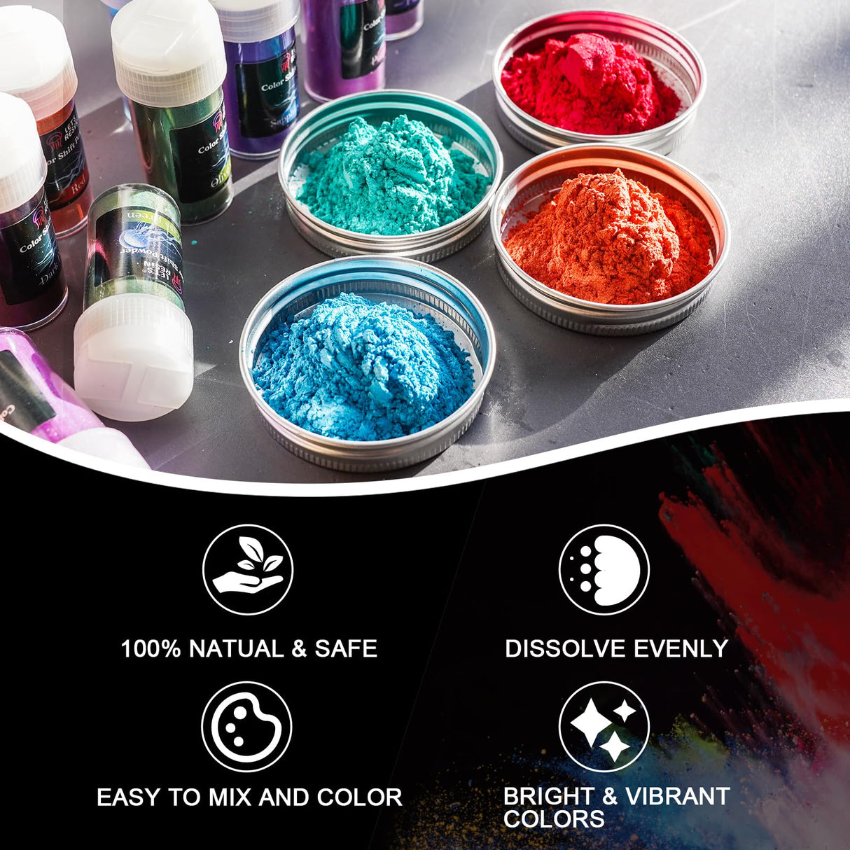 LET'S RESIN 60 Colors Mica Powder,Natural Pearlescent Pigment Powder for Epoxy Resin/UV Resin for Candle Making, Color Pigment Dye, Painting, Bath Bombs, Art Crafts LET'S RESIN