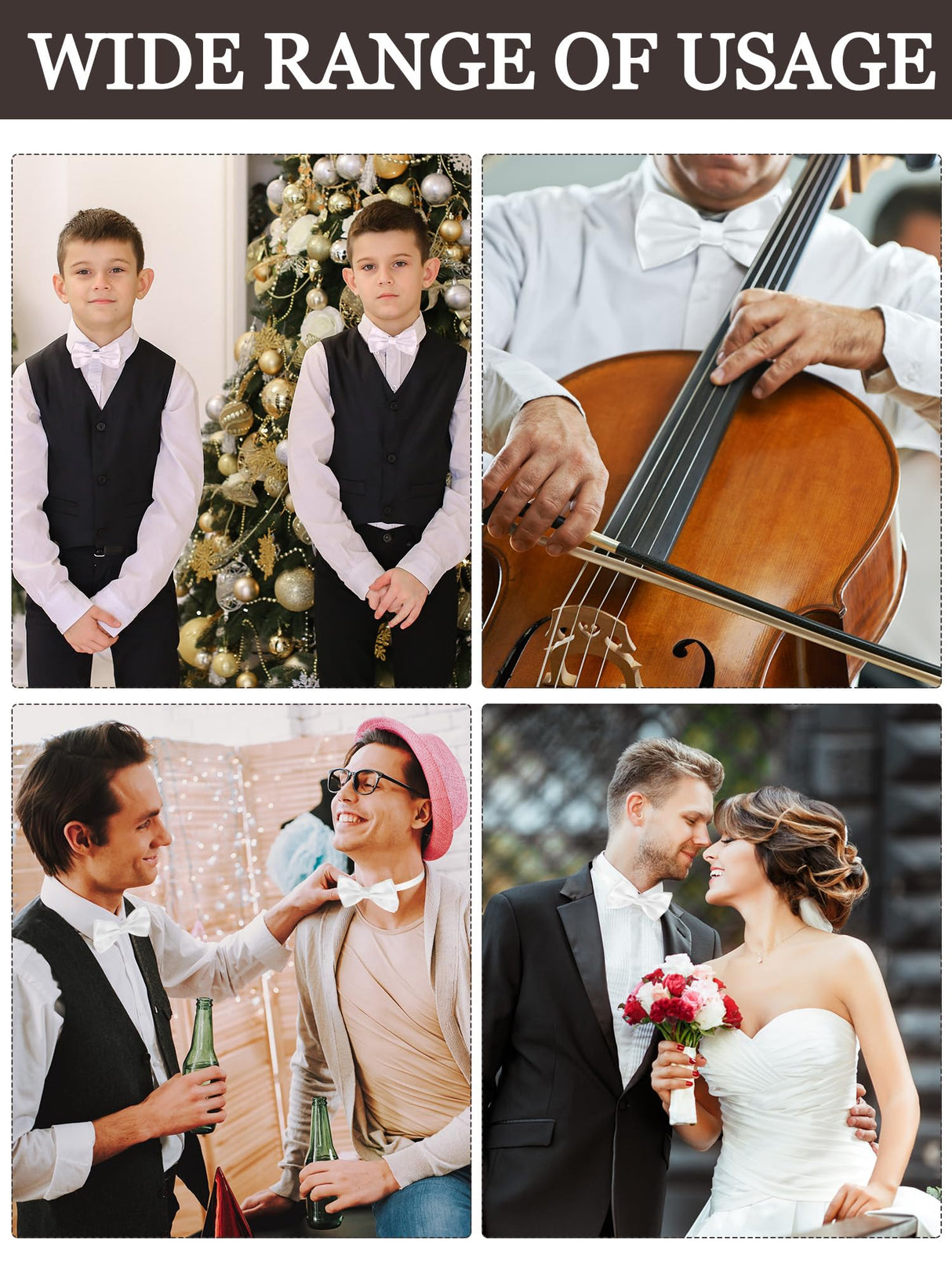 Geyoga 24 Pieces Men's Bow Ties Formal Satin Solid with Adjustable Neck Band Bow Ties for Men (White) Geyoga