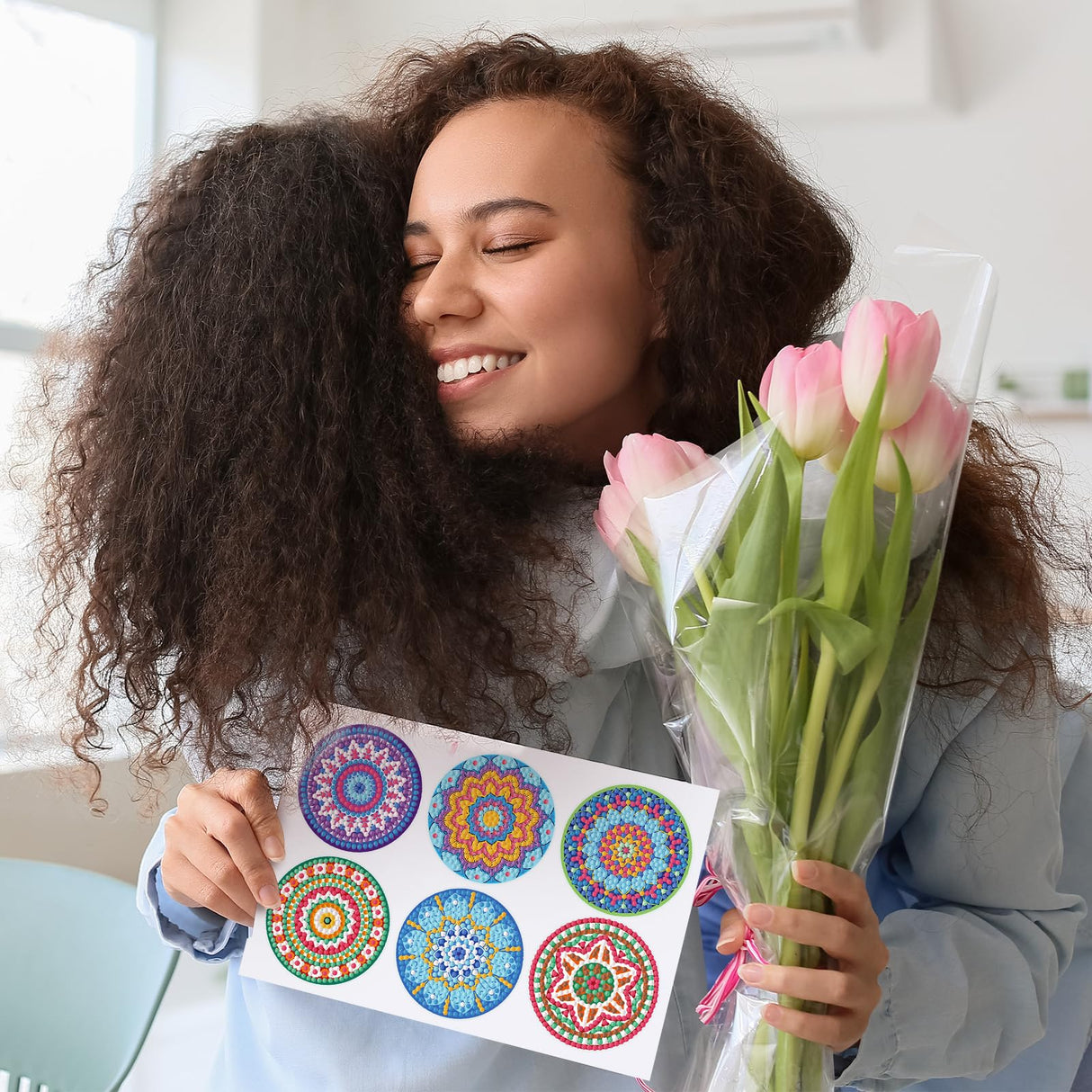 Saillong 36 Pcs Mandala Diamond Painting Sticker 5d DIY Diamond Sticker Mandala Painting Creative Decals Resin Rhinestone Gem Art Kits for Refrigerator Boho Home Crafts Adults Gift Decor Saillong