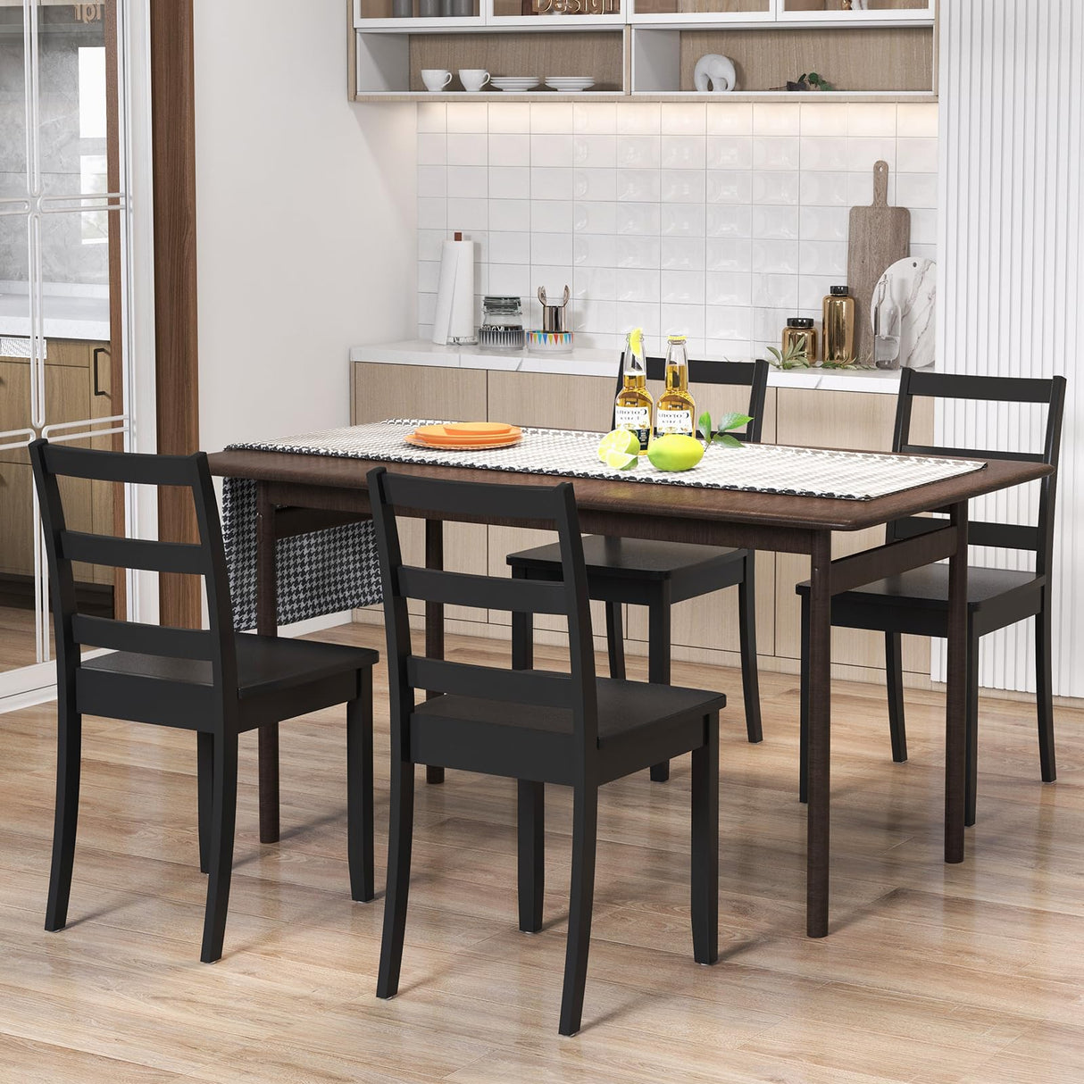 Giantex Wood Dining Chairs Set of 4 Black- Wooden Armless Kitchen Chairs with Solid Rubber Wood Legs, Non-Slip Foot Pads, Max Load 400 Lbs, Farmhouse Style High Ladder Back Wooden Dining Room Chairs Giantex