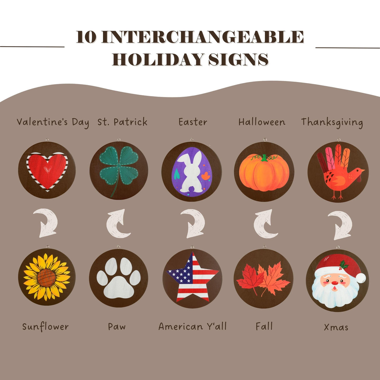 Perfnique Interchangeable Welcome sign for front porch standing, 47 x 7.9 Inch Black Wooden Leaner Sign with 10 Interchangeable Designed Icons, Morden Farmhouse Rustic Seasonal Decor for Spring PERFNIQUE