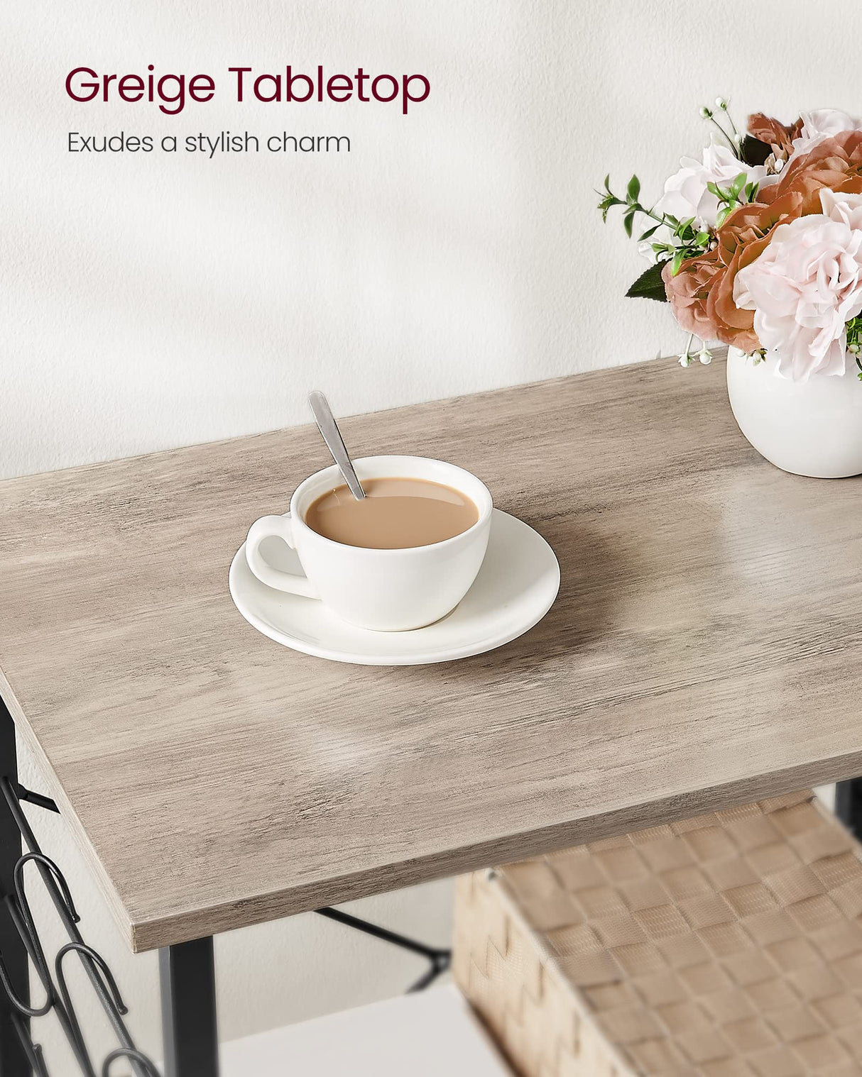 VASAGLE Kitchen Shelf on Wheels, Serving Cart with 3 Shelves, Kitchen Cart, Microwave Shelf, for Mini Oven, Toaster, with 6 Hooks, Industrial Style, Greige and Black UKKS060B02 VASAGLE