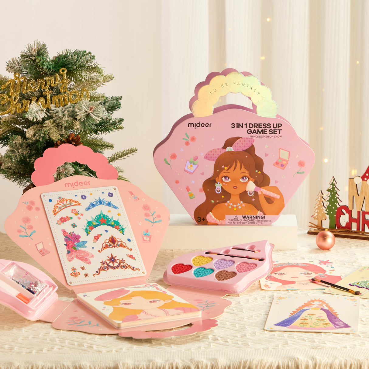 Mideer 4 in 1 Art Craft Kits for Kids, Princess Dress Up Game Set with Diamond Painting & Scratch Paper Art, Paper Fantasy Makeup Activity Art Craft Kits for Girls Age 3 4 5 6 7 8 MiDeer