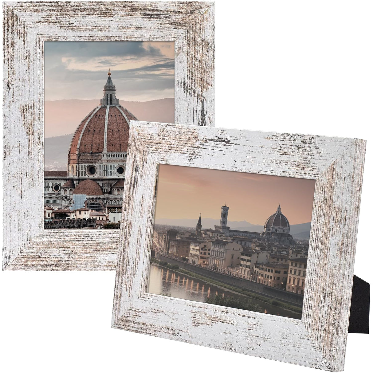 Golden State Art, 5x7 Picture Frame - Country Wood Grain Style - Tabletop Display, Back Hangers for Wall Display - Great for Photos, Gift, Pictures, Wedding, Portraits (2 Pack, White) Golden State Art