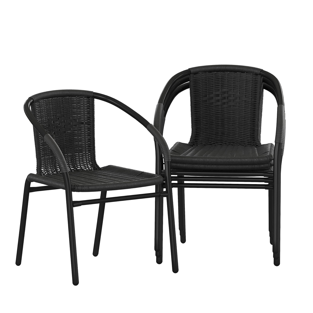 Flash Furniture Lila Modern Rattan Indoor/Outdoor Stackable Dining Chairs, Stacking Rattan Bistro Chairs for Patio or Restaurant, Set of 4, Black Flash Furniture