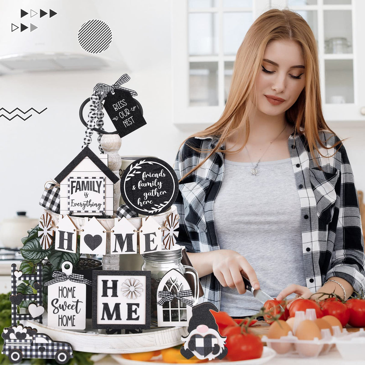 Kajaia Farmhouse Tiered Tray Decor Set Home Wooden Signs Rustic Sweet Home Tabletop Wooden Block Sign for Table Decor(Home) Kajaia