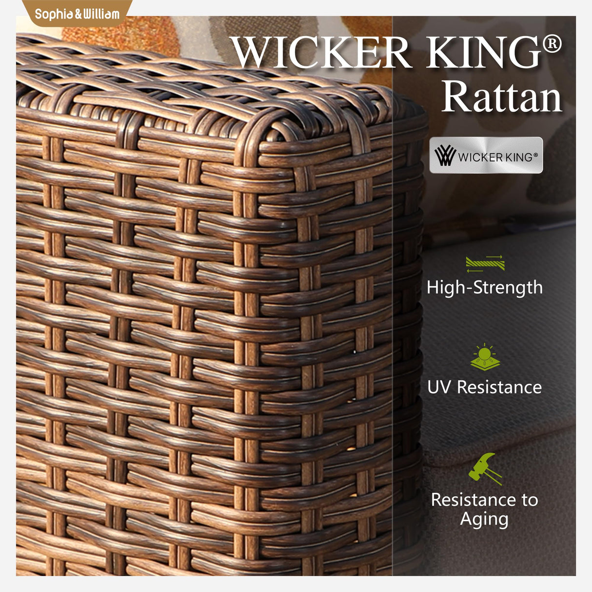 Sophia & William Large Patio Furniture Set, 8 Piece Luxury Rattan Outdoor Sectional Furniture Set, Patio Conversation Set with 3 Armless Sofa, 2 Corner Sofa, 2 Single Sofa, 2 Coffee Table(Beige) Sophia & William