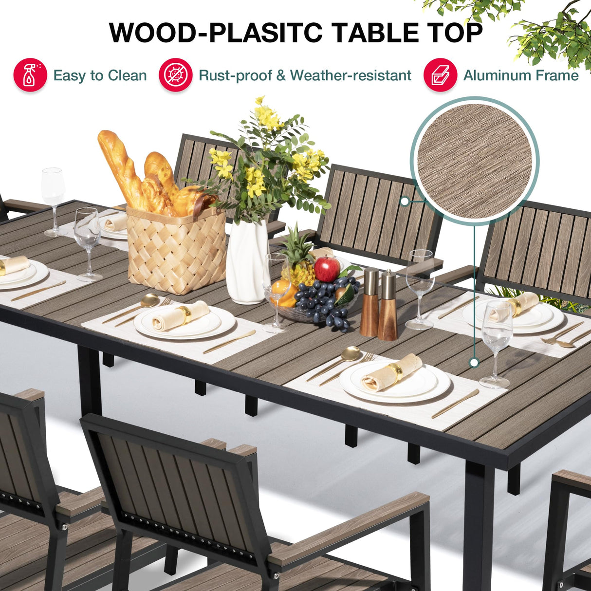 Pamapic 10-Piece Patio Dining Set,Outdoor Aluminum Furniture Set with Plastic-Wood Table Top,Outdoor Furniture Set with 8 Outdoor Stackable Chairs for Patio Garden Poolside (Walnut) Pamapic