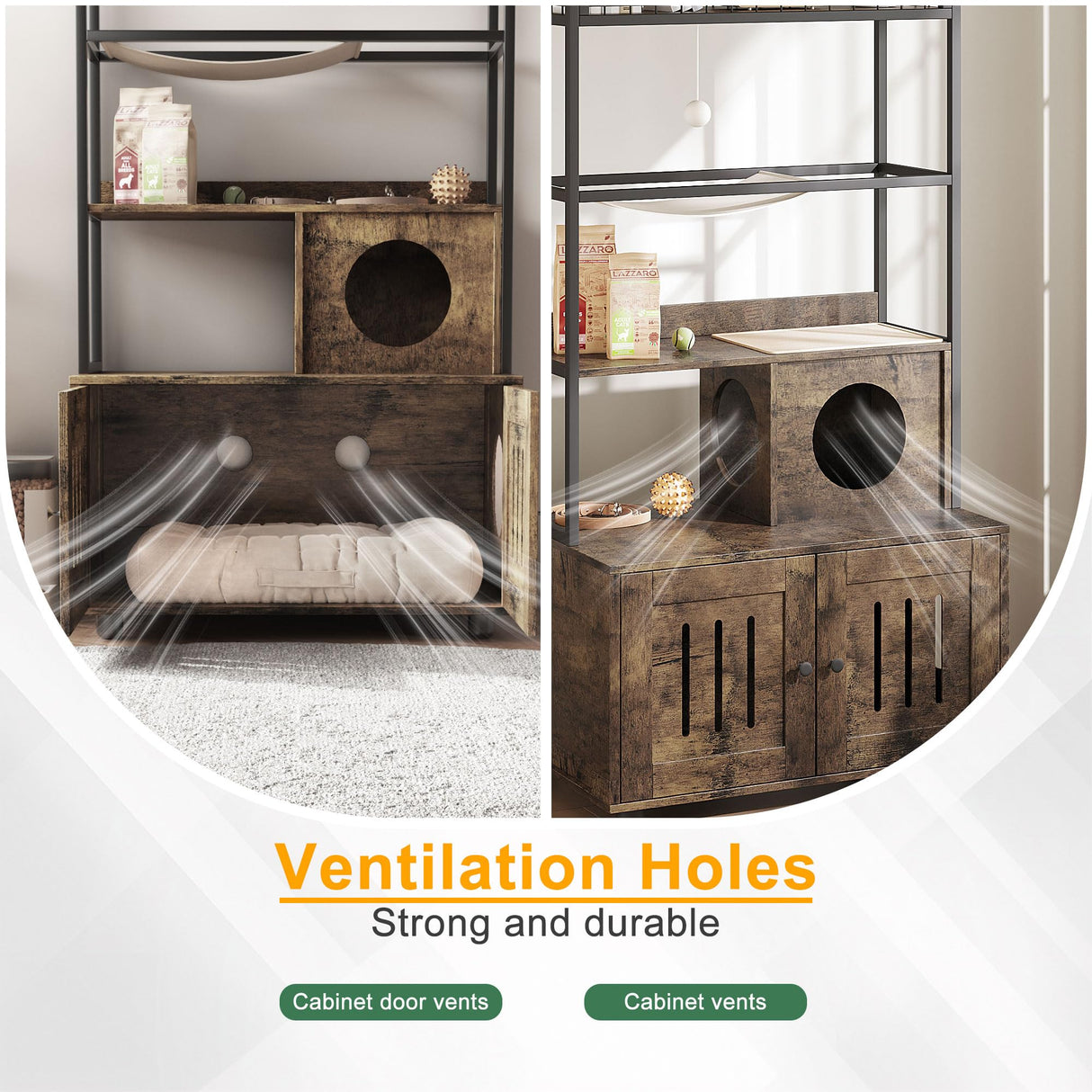 Litter Box Enclosures with Metal Frame, Indoor Tall Cat Litter Box Furniture Hidden with Storage Shelf, Retro Brown IDEALHOUSE