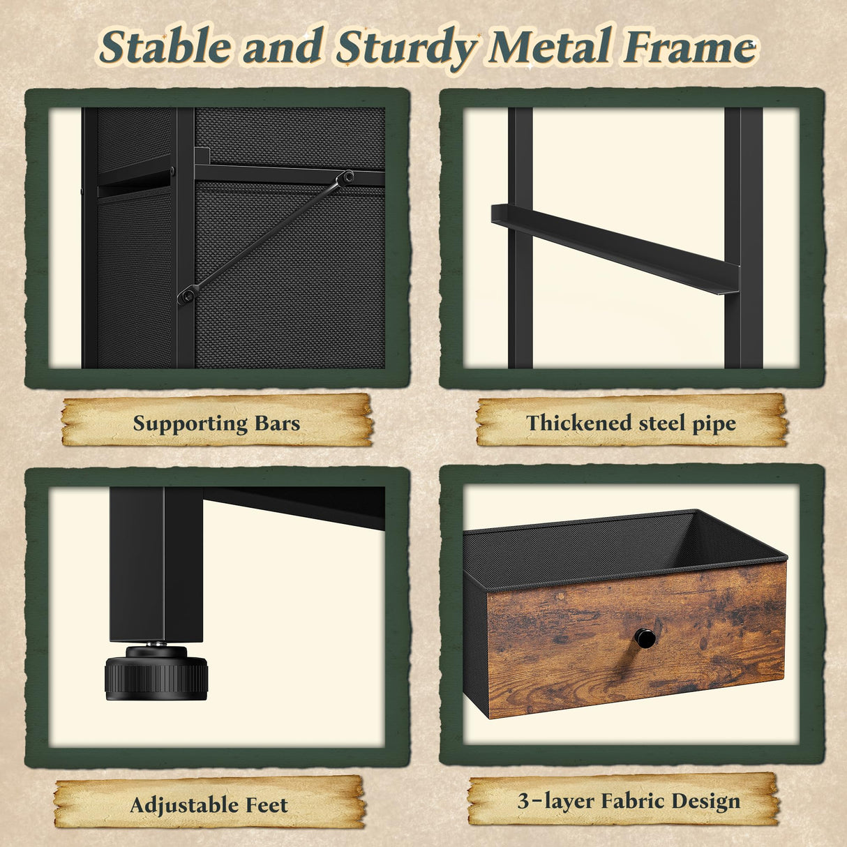 Romorgniz Tall Dresser for Bedroom with 12 Drawers, Fabric Storage Dressers & Chests of Drawers, Sturdy Metal Frame, Wood Top, Closet, Entryway, Bedroom Furniture (Rustic Brown) Romorgniz