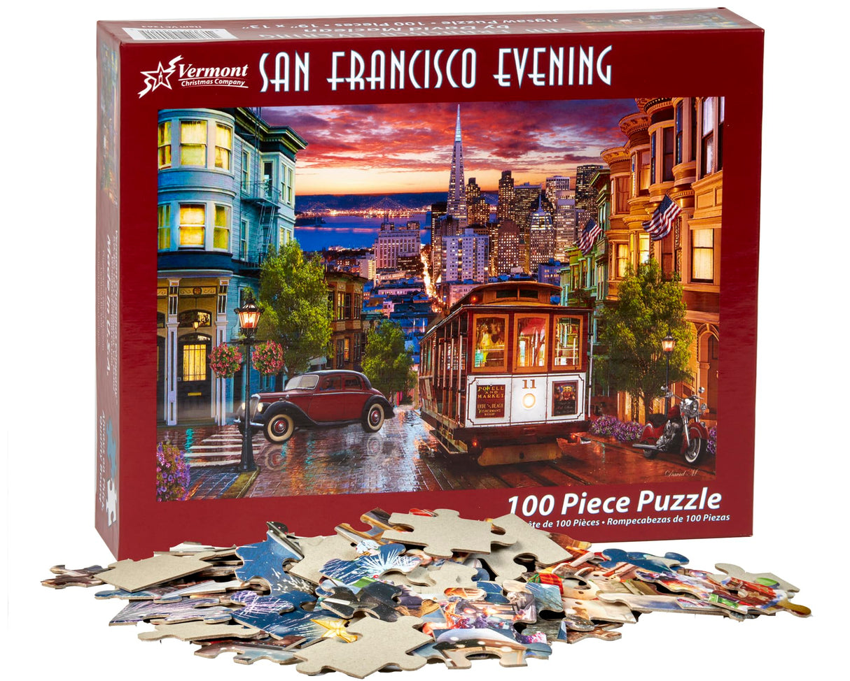 Vermont Christmas Company San Francisco Evening Jigsaw Puzzle 100 Piece, Large Pieces Perfect for Kids and Seniors Vermont Christmas Company