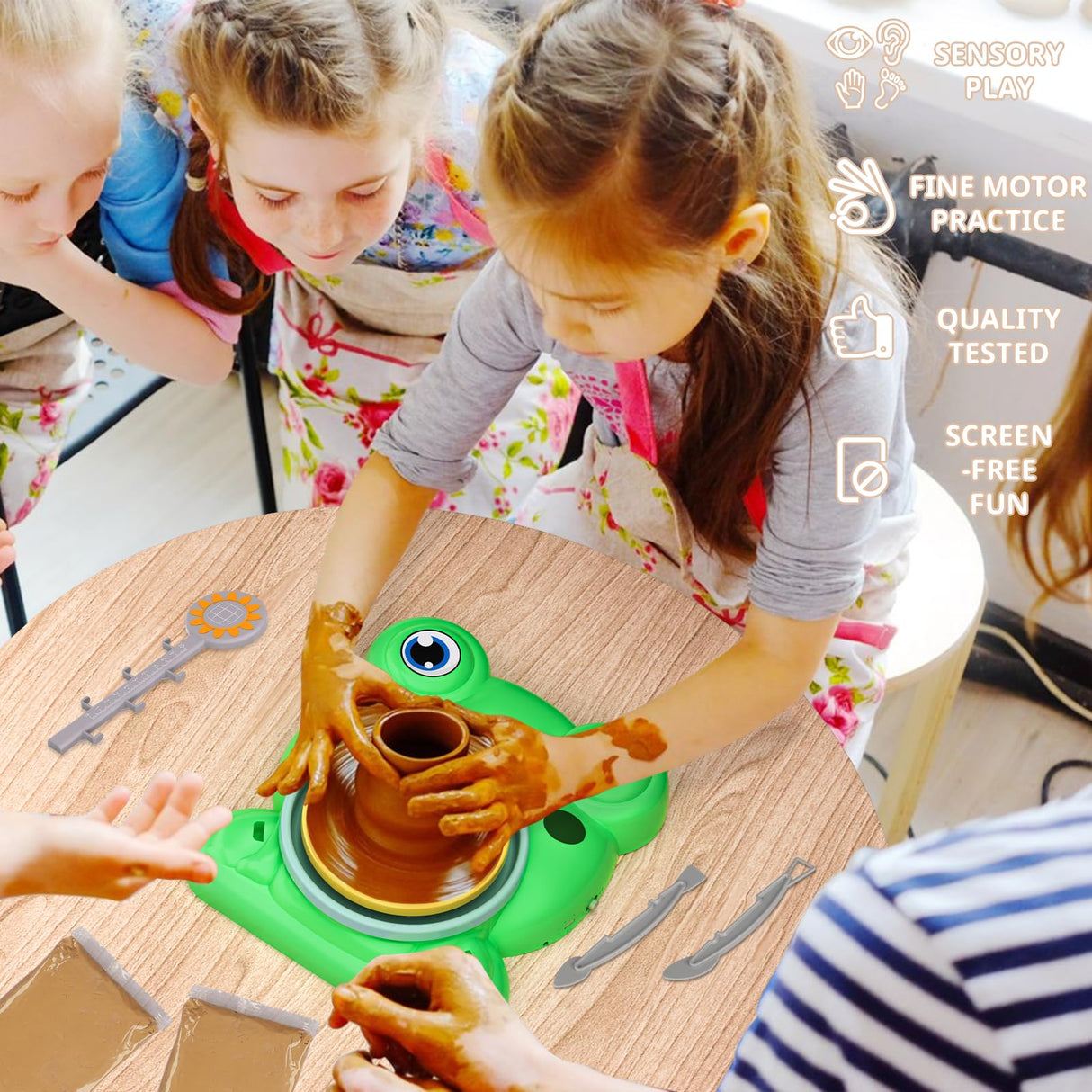 Pottery Wheel for Kids - Complete Pottery Painting Kit Arts and Crafts for Kids Ages 8-12 with 3 Pack Air Dry Clay Art Supplies for Kids Toys Girls Boy Birthday Gift for 6 7 8 9 10 11 12+ Aujazyble