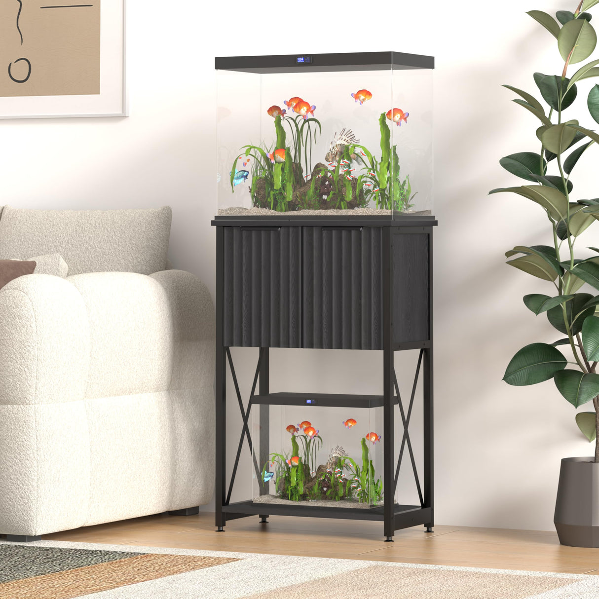 Piskyet 5-10 Gallon Fish Tank stand, Metal Frame Aquarium stand, Cabinet for Fish Tank Accessories Storage,Suitable for Turtle Reptile Tank Stand Terrarium Stand,220Lbs, Black Piskyet