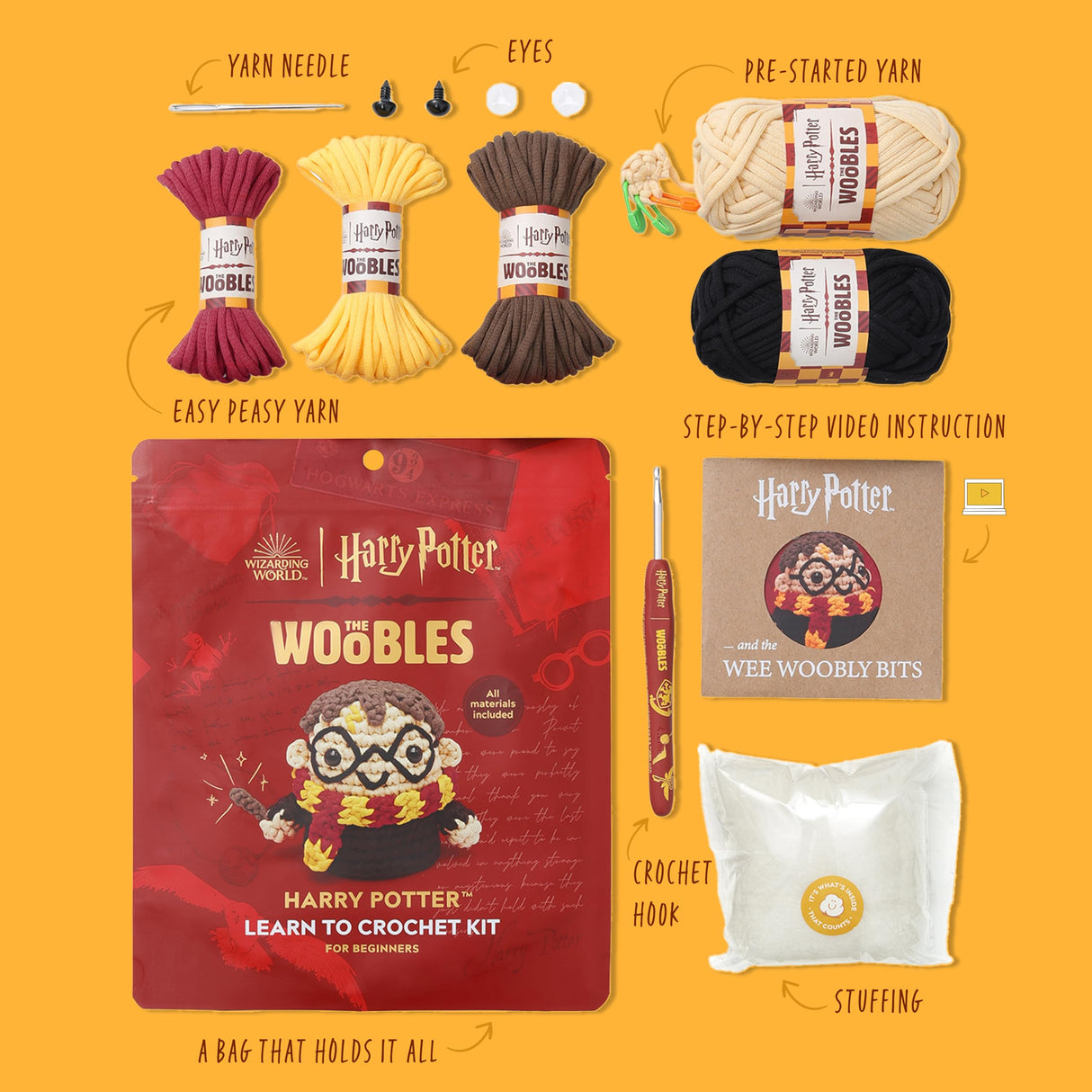 The Woobles Beginners Crochet Kit with Easy Peasy Yarn as seen on Shark Tank - with Step-by-Step Video Tutorials - Harry Potter The Woobles