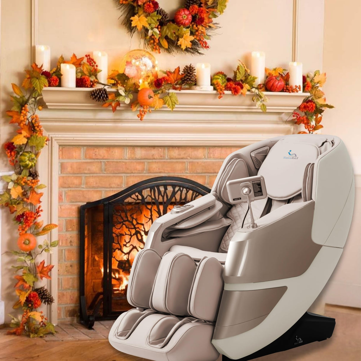 MassaMAX MT339 4D Massage Chair, Full Body Shiatsu Recliner with Electric Extendable Footrest, Zero Gravity, SL Track, Deep Yoga Stretch, 15 Modes, AI Voice Control, Foot Rollers, and Heating (Golden) MassaMAX