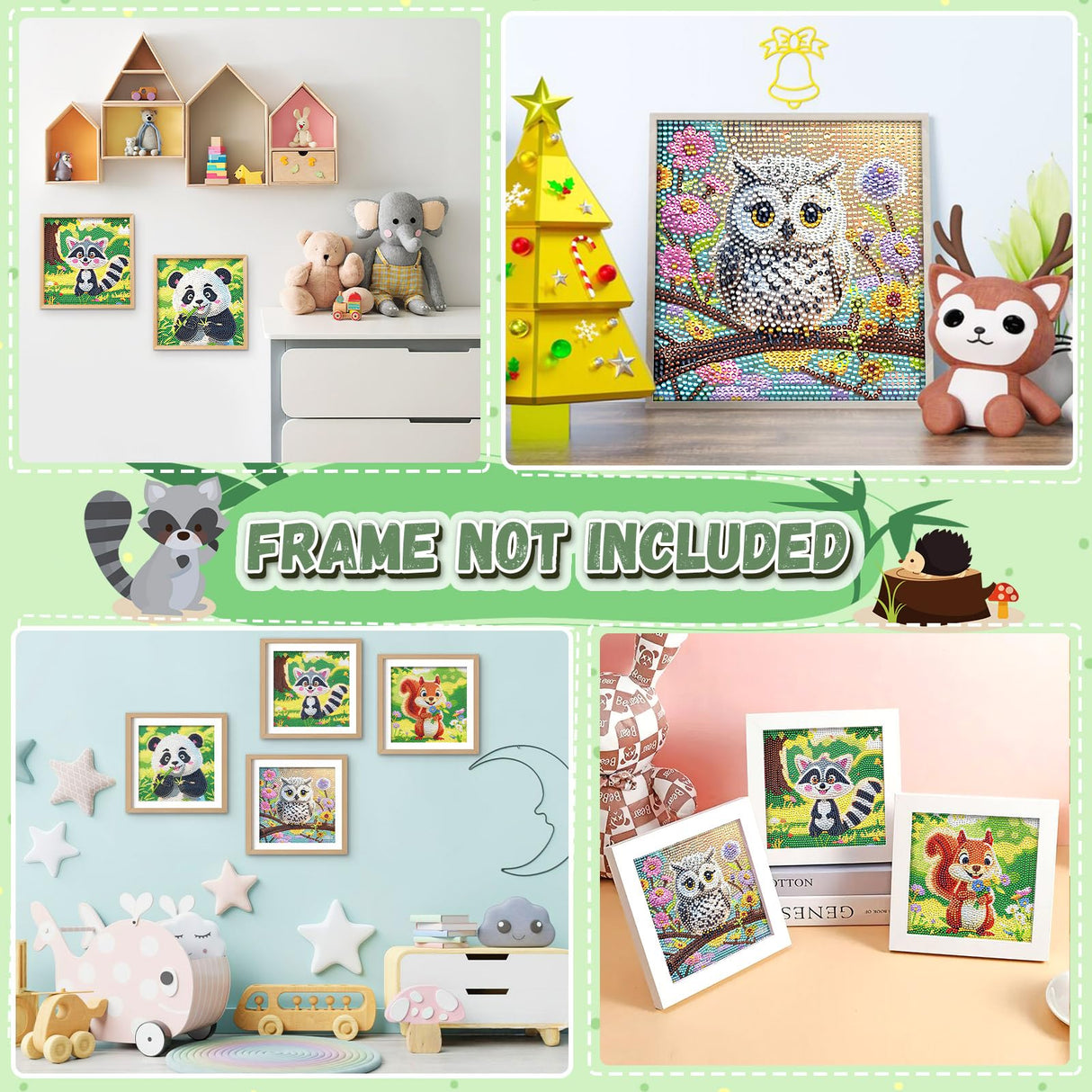 UPINS 4 Pack Cartoon Diamond Art Kits, 6 x 6 Inch Cute Animals DIY Diamond Arts Painting Kits for Adults Beginner Full Round Drill Gem Art for Home Wall Decor Present UPINS