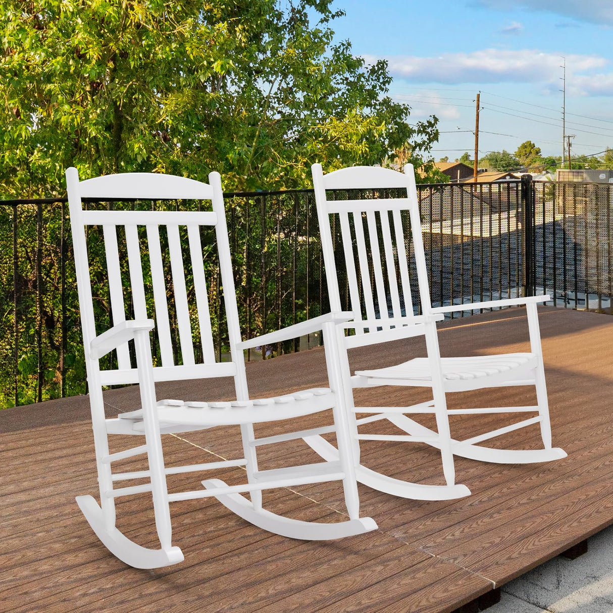 MAMIZO Soild Wood Outdoor Rocking Chair with High Back, Porch Rocking Chairs Oversized Easy to Assemble for Porch Garden, Lawn, Balcony, Backyard, Wooden Rocking Chair Outdoor and Indoor (White) MAMIZO