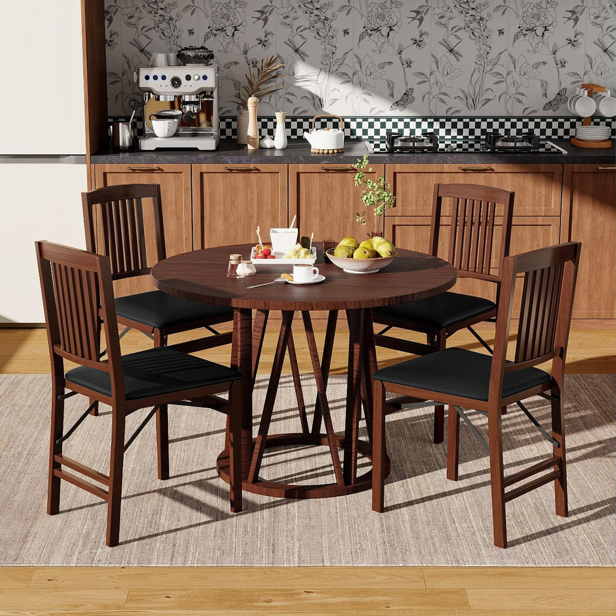Giantex Folding Dining Chairs Set of 4, Solid Wood Frame, Foldable Wood Kitchen Chairs with Padded Seat, Max Load 400 Lbs, No Assembly, Armless Side Chairs for Apartment Dining Room, Brown & Black Giantex