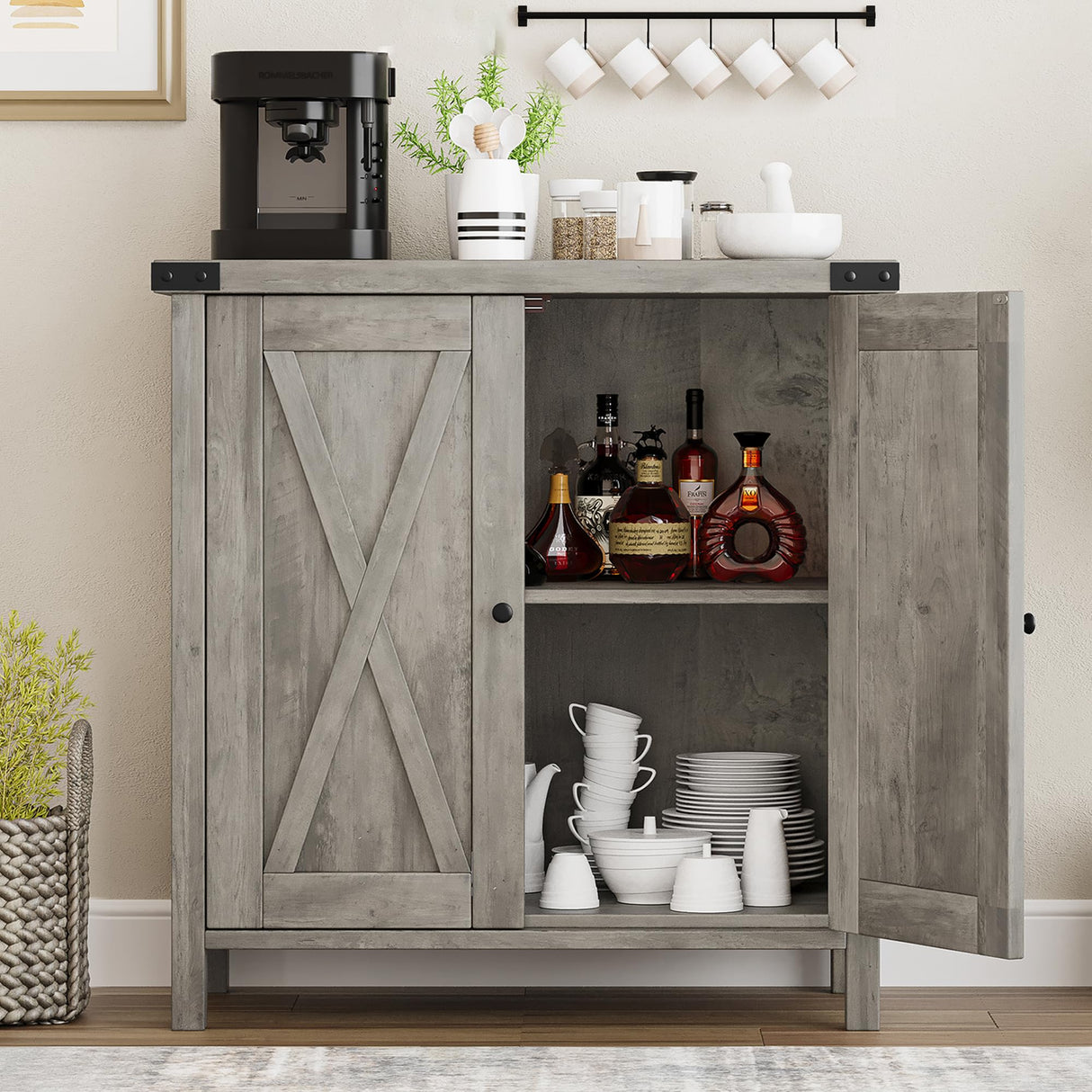 IDEALHOUSE Buffet Cabinet Farmhouse Storage Cabinet with Doors and Shelves, Buffets and Sideboards Entryway Cabinet with Storage Accent Console Cabinet for Living Room, Dining Room (Rustic Grey) IDEALHOUSE