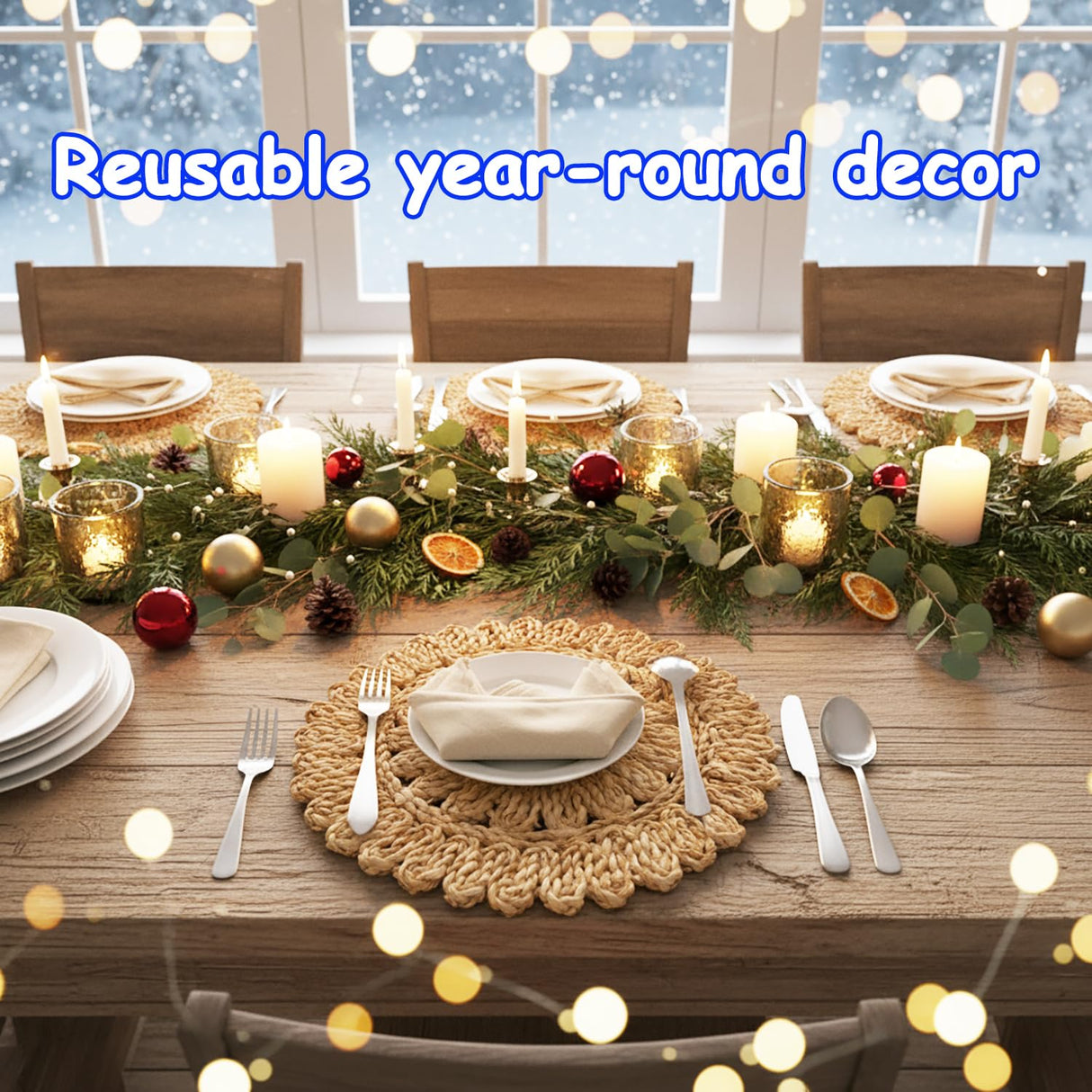 DELAQIKO 13.8" Round Corn Husk Placemats | Boho Woven Rattan Table Mats | Natural Spring Farmhouse Plate Chargers | Handmade Rustic Wicker Place Mats for Christmas Wedding (Set of 4) DELAQIKO