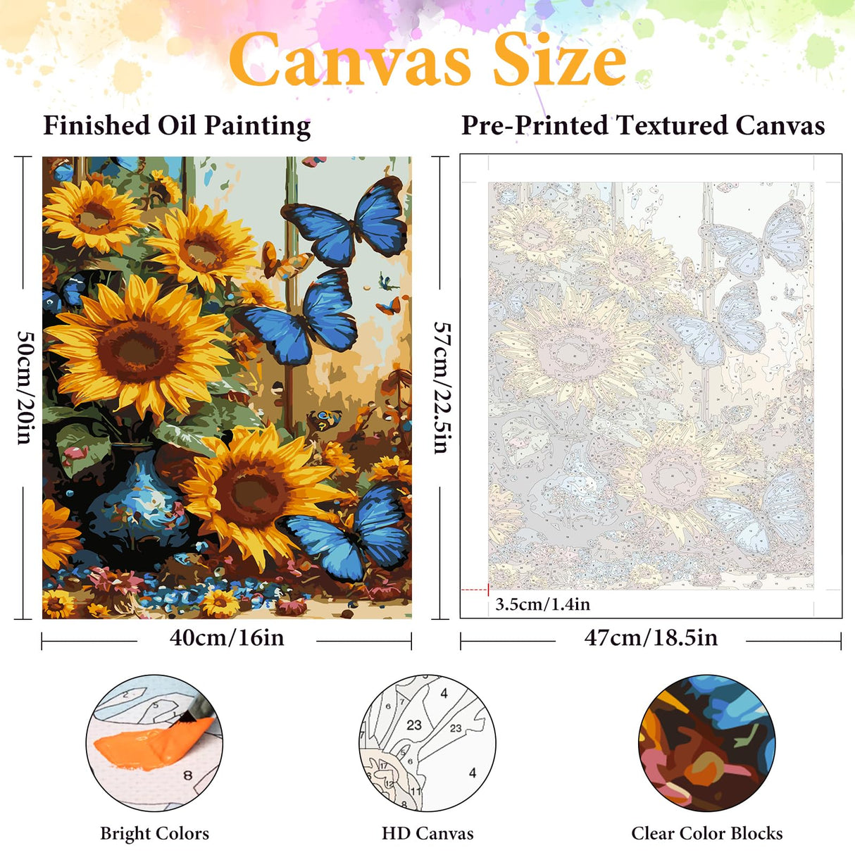 Paint by Numbers Kit for Adults Beginner Sunflower, Butterfly Adult Paint by Number Kits on Canvas, Flower DIY Acrylic Oil Painting by Numbers for Adults, Perfect for Home Wall Decor 16X20 Inch Okarina