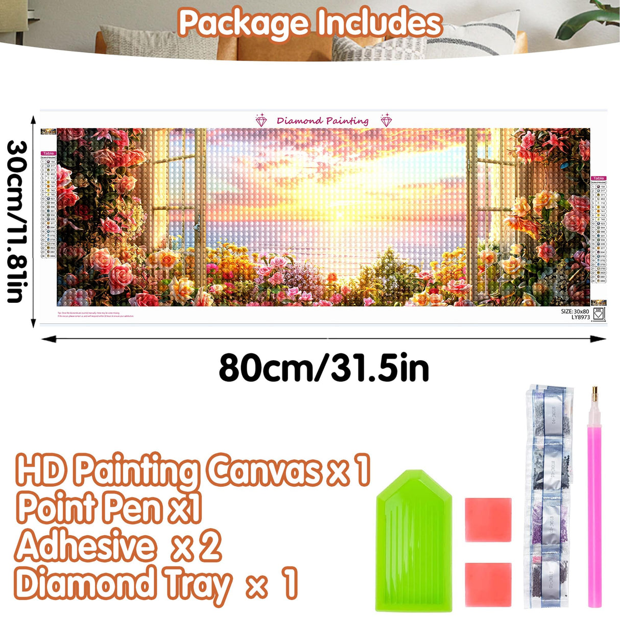 SKRYUIE 5D Large Diamond Painting Kits Landscape - DIY Diamond Art Kits for Adults Flower, Full Round Drill - Crystal Embroidery Cross Stitch - Craft for Wall & Office Decor - 12x30 inch / 30x80 cm C6 SKRYUIE