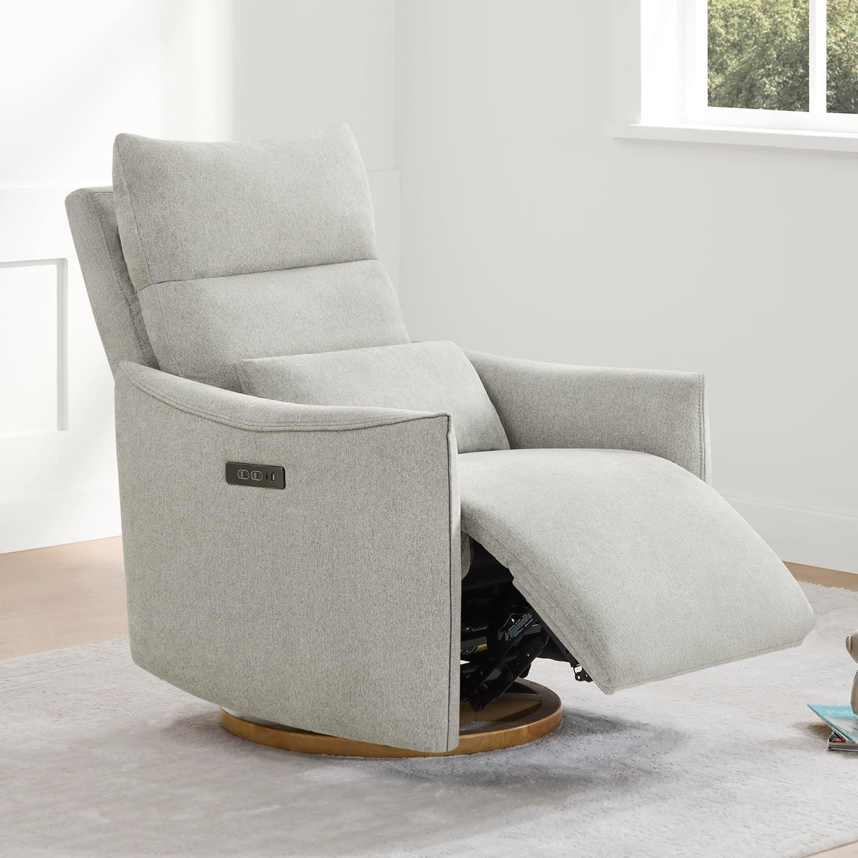 CHITA Swivel Rocker Recliner Chair, Power Nursery Glider Recliner, Nursery Rocking Chair with Adjustable Power Headrest, FSC Certified, Solid Wood Base, Crockery (Gray) CHITA
