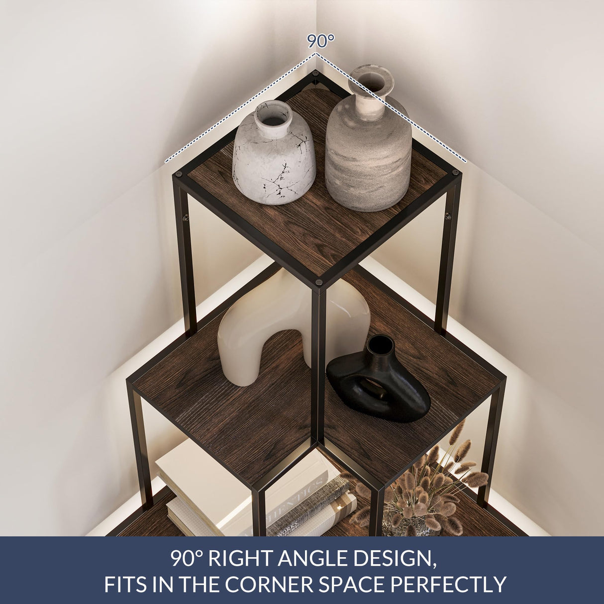 BELLEZE 5-Tier Corner Bookshelf with RGB Lights and Remote, 66" Tall L-Shaped Corner Bookcase, Storage & Display Rack for Living Room, Courtyard, Home Office - Gray BELLEZE